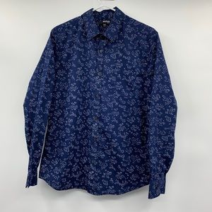Murano Blue Floral Button Down Mens Long Sleeve